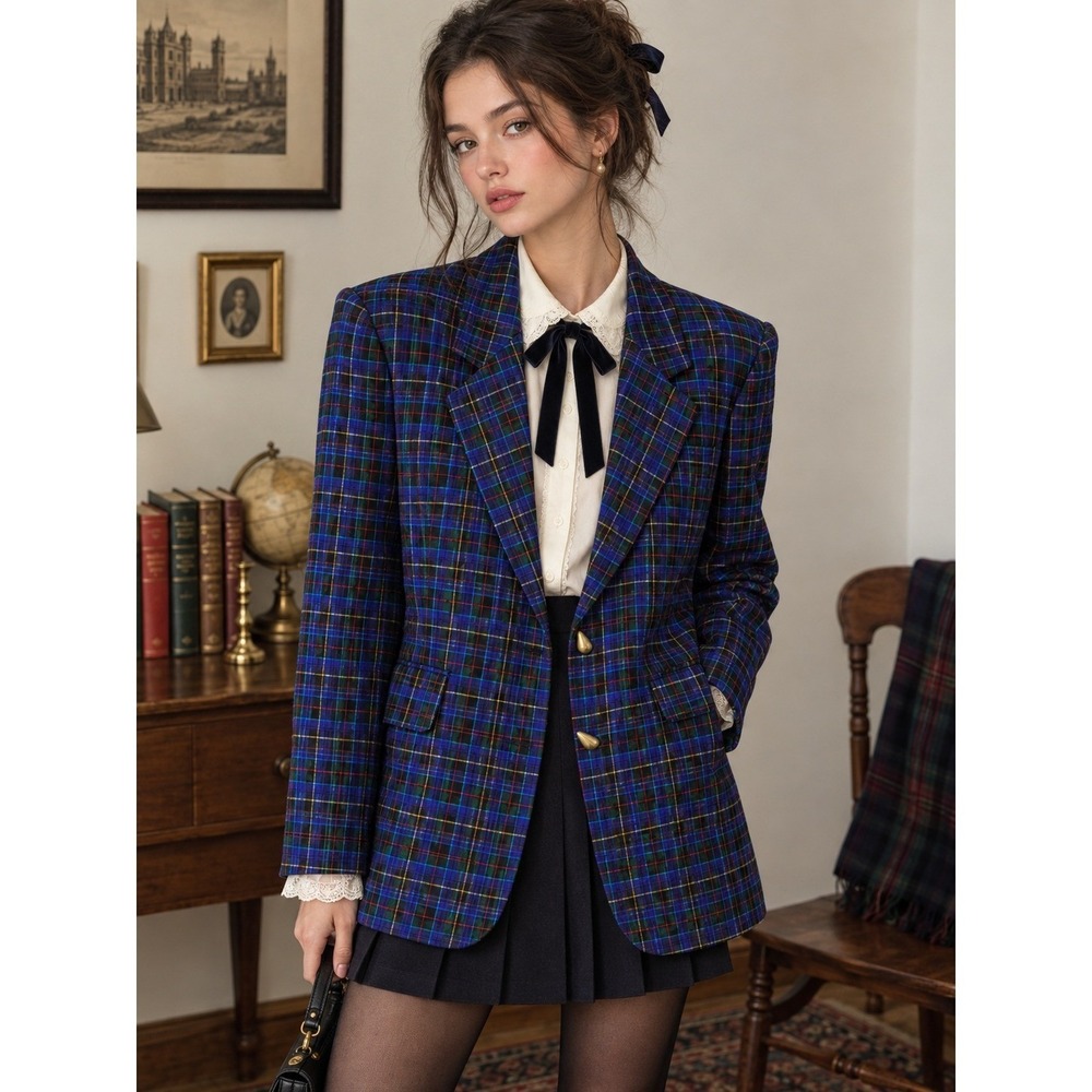 VTG 80s 90s Norton McNaughton Petites Tartan Plaid Blazer Women's 10 Petite